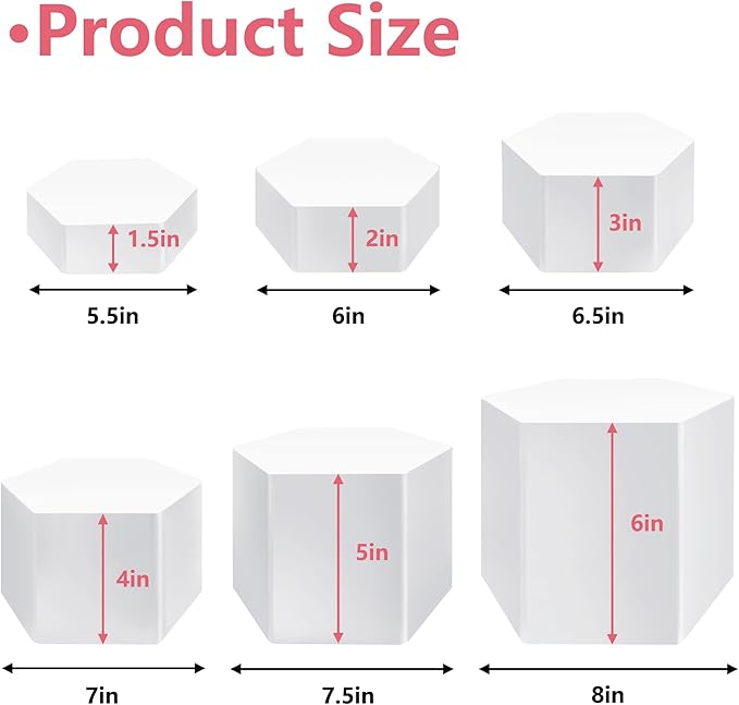 6 Pcs Buffet Risers, Dessert Stands Acrylic, Food Risers for Buffet, Jewelry Showcase, Riser Display Cases, Acrylic Display Base, White