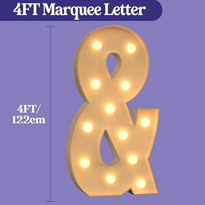 Marquee Letters 4 Feet Tall, 4FT Large Light up Letters &, Big Sign & with Warm White Light for Birthday Wedding Proposal Engagement Graduation Party Backdrop Decorations