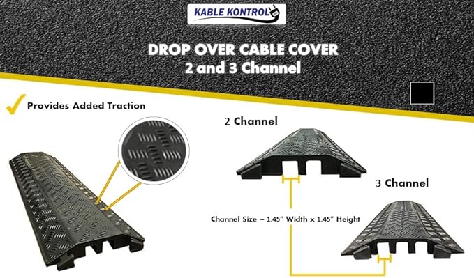 Kable Kontrol Drop Over Floor Cord Cover – 40” Inch Long 2 Channel Cable or Wire Protector – 30 Pcs Bulk Pack - Rubber Ramp for Indoor and Outdoor Use – Black