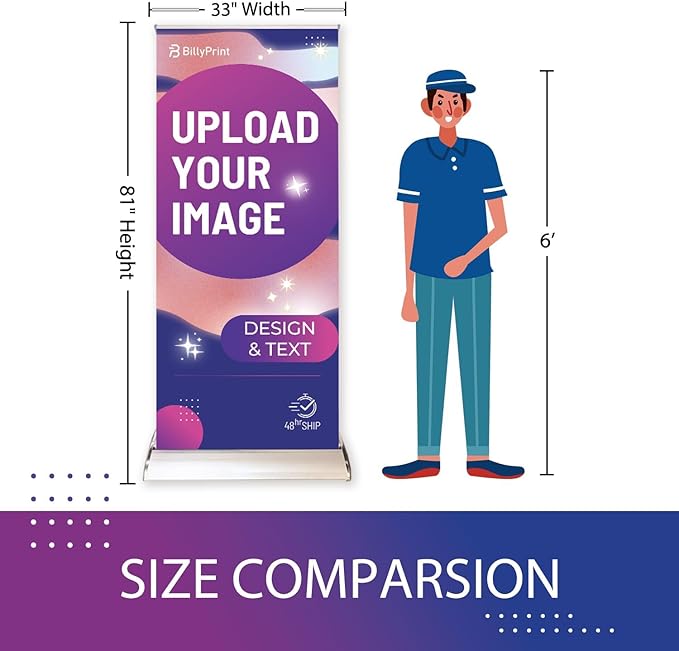 BillyPrint Custom Premium Retractable Banners 33x81in with Wide Base Stand & Padded Travel Bag, Customizable Roll Up Banner - Fast Delivery - 1 unit