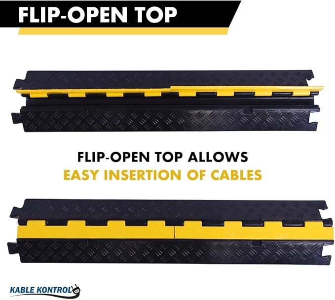 Kable Kontrol Atlas Heavy Duty Cable Protector Ramp - 1 Channel Bulk Wholesale Pallet - 50 Pcs - 39" Long Black & Yellow - 24,000 Lbs Capacity - Rubber Speed Bump Wire Protector Cord Cover - CP9896