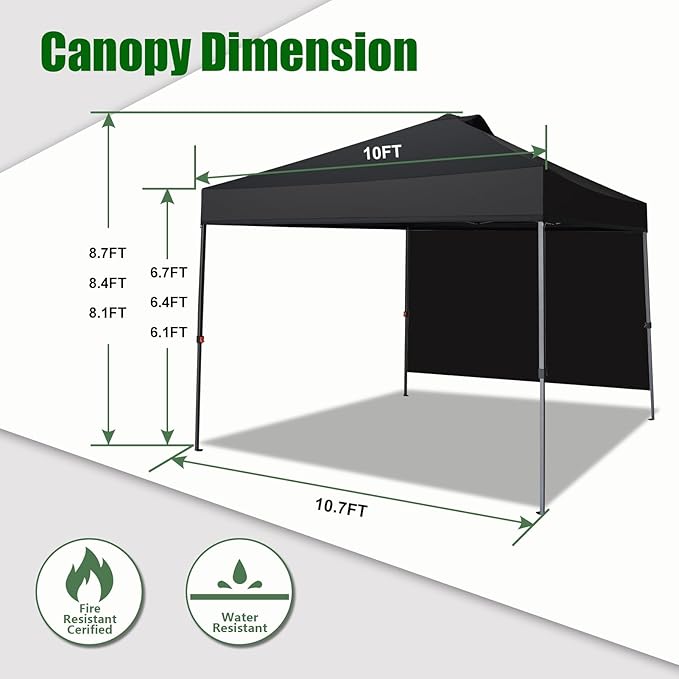 Eurmax USA NOMATTER ONE-Person Open&Close 10x10ft Pop Up Canopy Tent,Portable Shelter Canopy for Outdoor Events with 1 Removable Sidewall,Temporary Sunshade,Bonus 4 Sand Bags(Navy Blue)