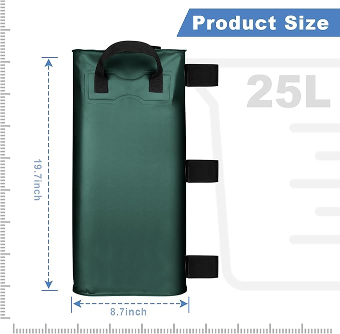 ILLUMINEW 4 Pack Canopy Water Weight Bag, 220 LBS Water Tent Weights Set of 4 Leg Weights for Gazebo, Pop Up Canopy, Canopies, Tent (Green 25L)