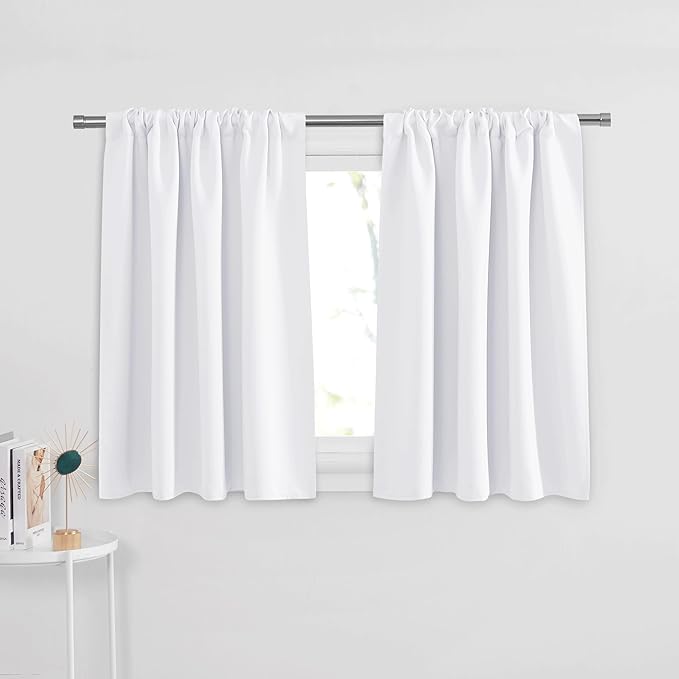 PONY DANCE Short Window Curtains for Kitchen 36 inch Long, 2 Panels Set Half Window Drapes for Bedroom Basement, Blackout Small Curtains for Travel Trailers, Width 29 x Length 36 inches,Pure White