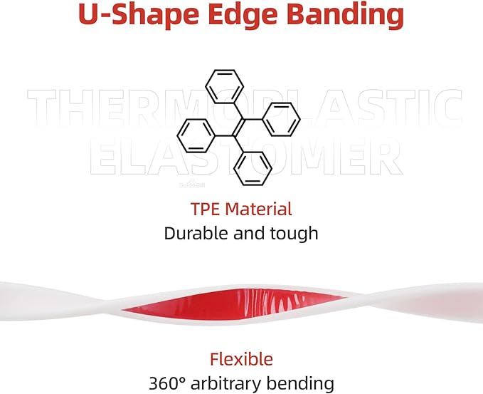 U-Shape Edge Banding, 0.8 inch x 20ft Edge TPE Self Adhesive Veneer Edging Trim Flexible Edge Protector, Strip for Countertop Cabinets Table Restoration Shelves, White
