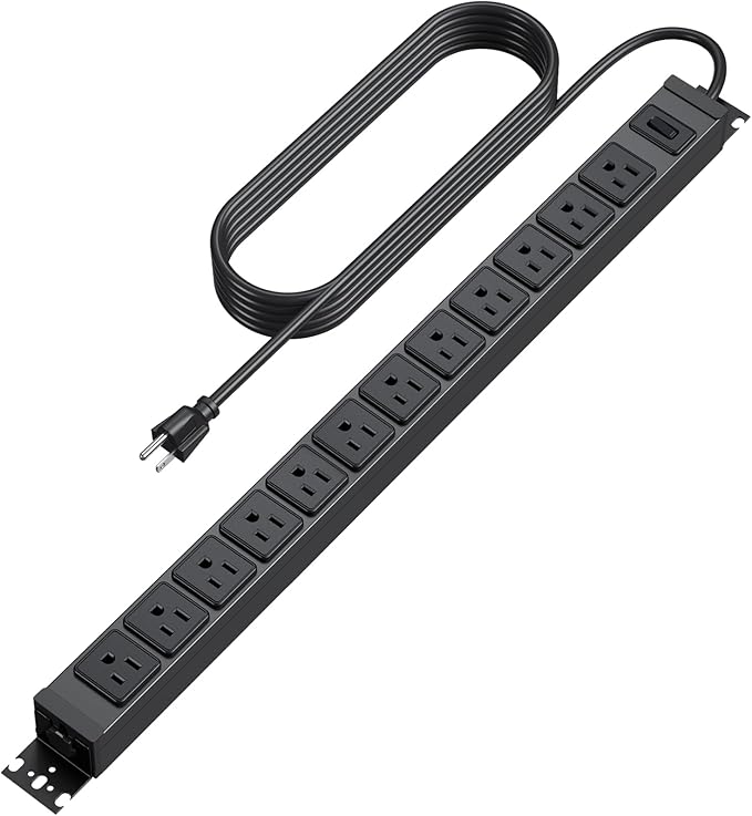 HHSOET 360° Rotating 12 Outlet Mountable Power Strip, Aluminum Alloy Long Power Strip Extension Cord, Heavy Duty Wall Mount Surge Protector with Switch, Works Great and Very Versatile,10ft Power Cord