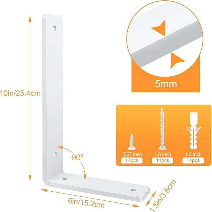 White Floating Shelf Bracket 10 Inch, 4 Pack Heavy Duty Shelf Brackets, Wall Shelf Bracket for DIY Decorative with Mounting Hardware