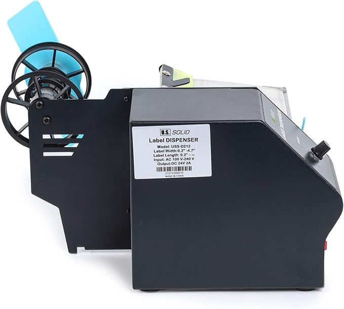 U.S. Solid Automatic Label Dispenser for Rolls and Fanfold Labels - Translucent and Opaque - Adjustable Speed - Core Sizes 1", 1.5", 3" - Width 0.2-3.15 in - Length 0.2 in-∞