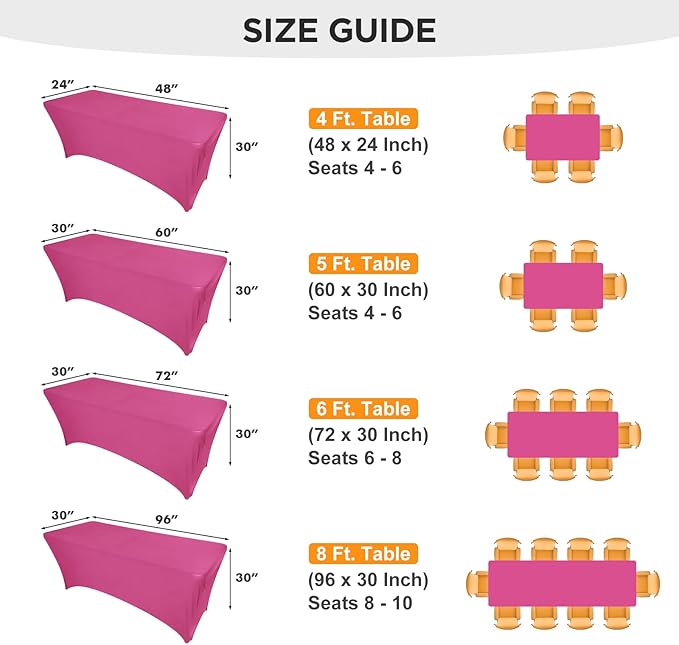SEPARO 2Pack,6FT Fuchsia Spandex Table Cover Fitted Rectangular Tablecloth Stretchable Tablecloth 6 ft Wrinkle-Free for Party Tradeshows Banquet Weddings Cocktail