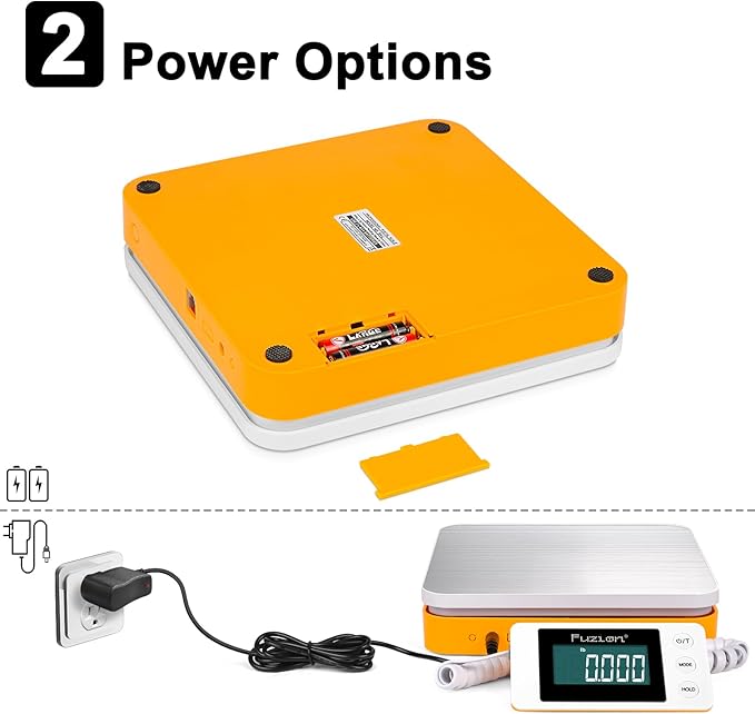 Fuzion Shipping Scale - Digital Postal Scale 110LB x 0.1oz, Large LCD Display, 5 Units, Scale for Packages, Postage - Dual Power Supply (Batteries & Adapter)