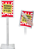 Heavy Duty Adjustable Pedestal Poster Sign Stand, 11x17 Aluminum Open Floor Standing Sign Holder for Vertical and Horizontal View Display, Silver