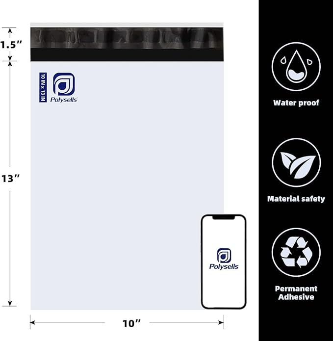 POLYSELLS 5000pcs 10x13 Inches White Poly Mailers Shipping Envelopes, Strong Adhesive Sealing, Waterproof, and Tear-resistant Postal Mailing Bags for clothing, books, and accessories