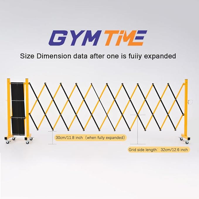 GYMTIME Expandable Barricade, Metal Safety Barrier with Casters, Retractable Traffic Fence, Portable Mobile Temporary Gate, Upgrade Stainless Steel Edge Posts, Yellow and Black, 23 Feet