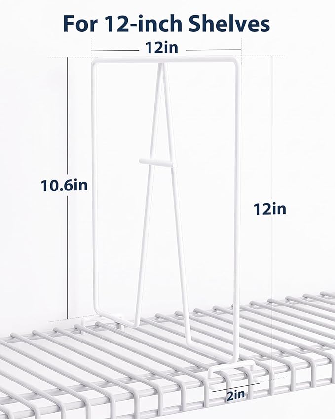 8 Pack Wire Shelf Dividers for Closet, Solid Coated Metal Closet Dividers for Closet Organization, Easy Install Closet Shelf Divider for 12'' Tall x 12'' Deep Wire Shelves and Storage, White