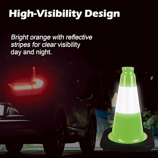 6 Pack 12 Inch Green Traffic Cones with Reflective Tape, Black Base Sport Training Cones for Soccer, Agility Drills, Driveway Safety and Marking (6, Green, 12 Inch)