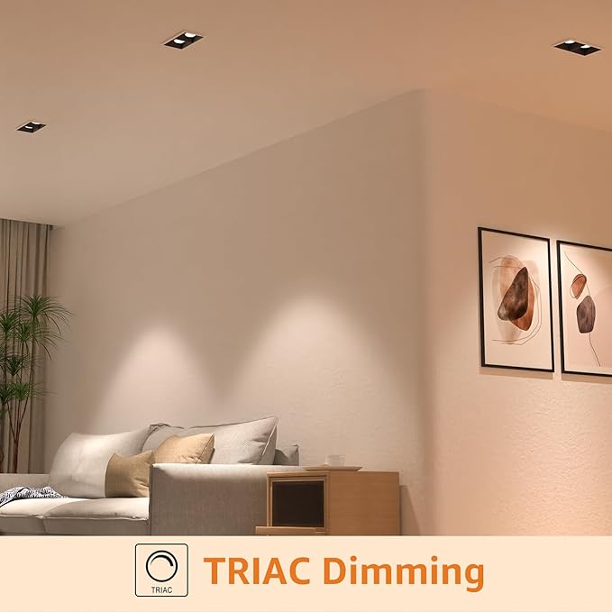 LED Square Recessed Lighting, 24W Adjustable Downlight, Aluminum Recessed Ceiling Light with junction Box, 5 CCT 2700K-6000K, TRIAC Dimming Rotation Spotlight for Living Room Bedroom Hallway Kitchen