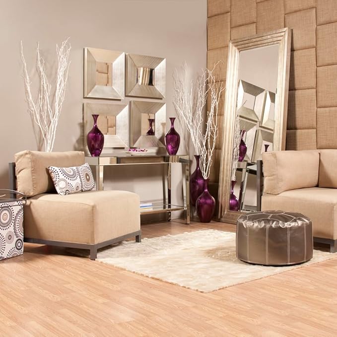 Howard Elliott Bright Silver Leaf Tall Delano Mirror, Large Self Standing Full Length Rectangular Mirror with Stepped Levels, 34 x 82 Inch