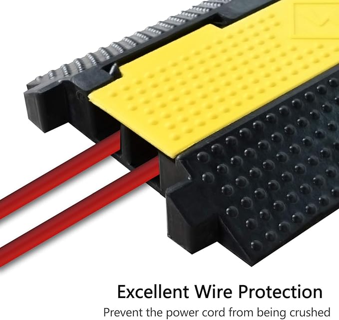 2 Pack Rubber Cable Ramp Hose Cable Protector Ramp 2 Channel 22000Lbs Load Capacity Traffic Speed Bump Wires Power Lines Extension Cord Cover for Indoor Outdoor