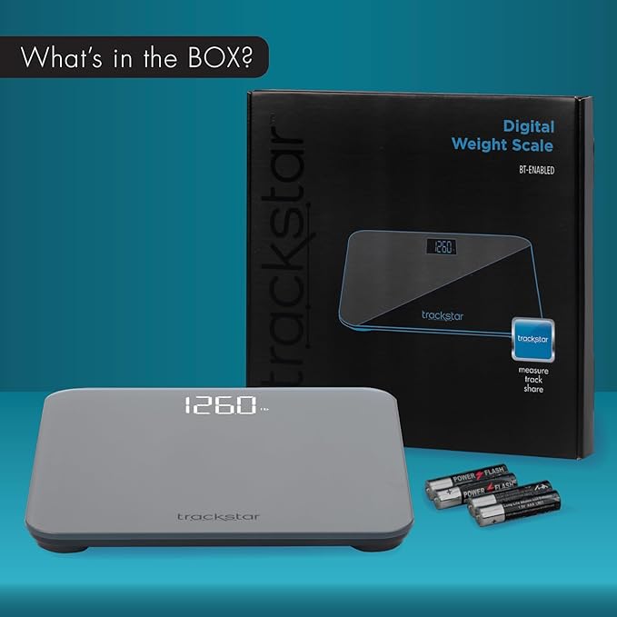 Trackstar Smart Digital Weight Scale | 440 lb Weight Capacity | Trackstar Monitoring App | Bluetooth iOS & Android Compatible | Measure, Track, and Share Results