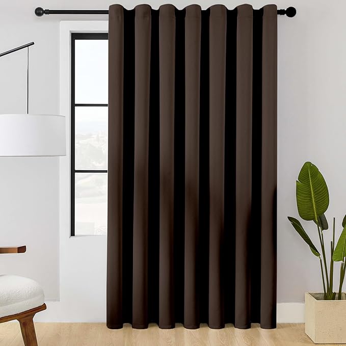 ChrisDowa Room Divider Curtain 108 Inches Long, Wide Blackout Sliding Door Curtain for Bedroom, Room Darkening Privacy Window Curtain for Patio Door (1 Panel Set, Brown, 100 x 108 Inch)