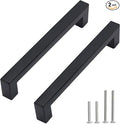 Cabinet Pulls Matte Black Cabinet Handles Square Drawer Pulls, 2 Pack 5 Inch Stainless Steel Kitchen Door Cupboard Cabinet Handles, Drawer Hardware Handles, 128mm Hole Centers
