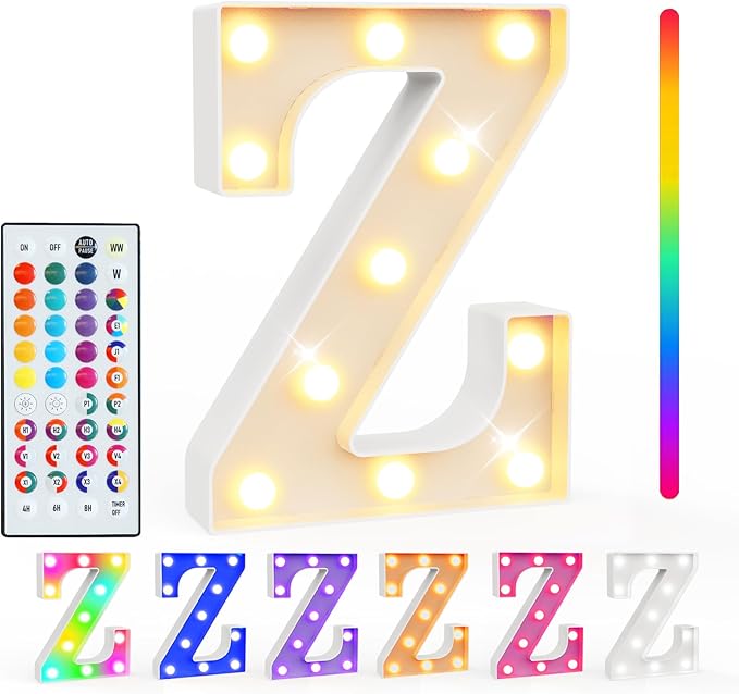 Pooqla Colorful Light Up Letters with Remote, Upgraded 35 Colors LED Marquee Letters, RGB Lighted Letter for Girls Teenager Gift, Birthday, Party, Wedding, Night Light, Room, Bedroom Decor, Letter Z