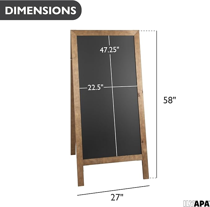 Ilyapa A-Frame Chalkboard Sidewalk Sign - 58 x 27 inches, Folding Standing Sandwich Sign – Freestanding Barnwood Magnetic Sandwich Menu Display