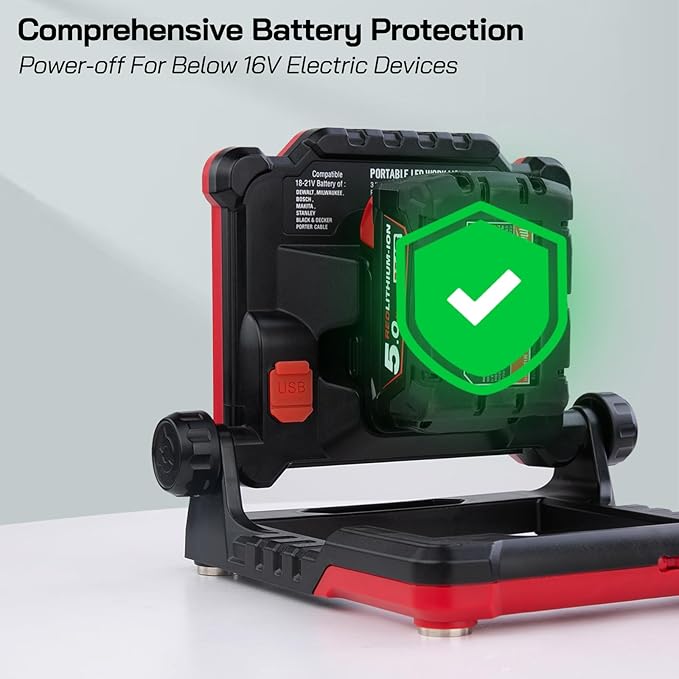 Rechargeable Cordless LED Work Light, 3500 LM, 25 W Compatible with DEWALT, Milwaukee, MAKITA, Bosch, Black&Decker, Porter Cable, Stanley Power Tool 18-21V Lithium Ion Battery(Light Only)