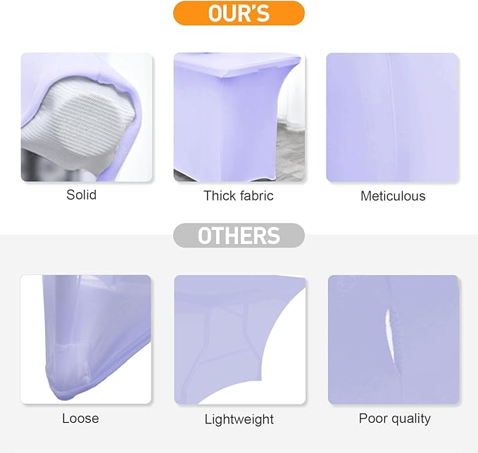 SEPARO 2Pack, 6FT Spandex Table Cover Lavender Fitted Rectangular Tablecloth Stretchable Fabric Tablecloth 6 ft Wrinkle-Free for Party Tradeshows Banquet Weddings Cocktail, 2 Pcs