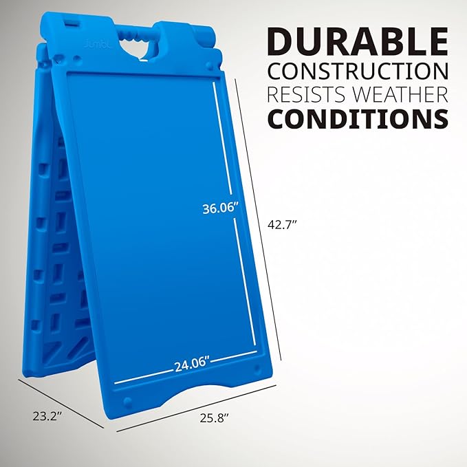 Jumbl Outdoor A-Frame Sandwich Signboard 24” x 36” Display Surface – w/PVC Sign Protector & Sand Fill Holes – Duel Display Signage Stand for Storefront Sidewalk Curb (Blue)