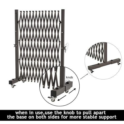 GYMTIME Expandable Barricade Gate, Portable Metal Safety Barrier with Casters, Mobile Folding Security Gates, Adjustable Traffic Fence for Home, Warehouse, 63 L×34 H inches