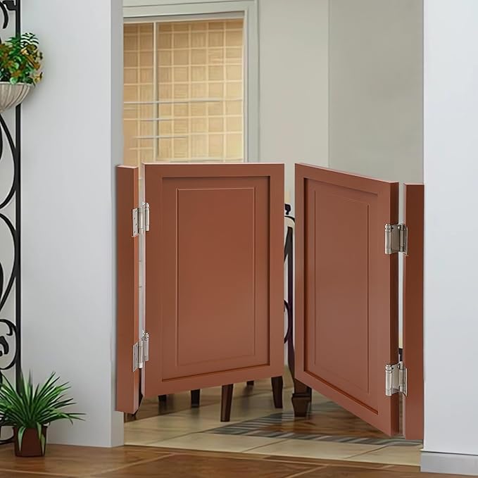 Solid Wood Interior Swing Door with Metal Hinges - Swinging Cafe Doors for Kitchen, Stairs, Bedroom Entrance & Partition (Brown, 39.37"X35.43")