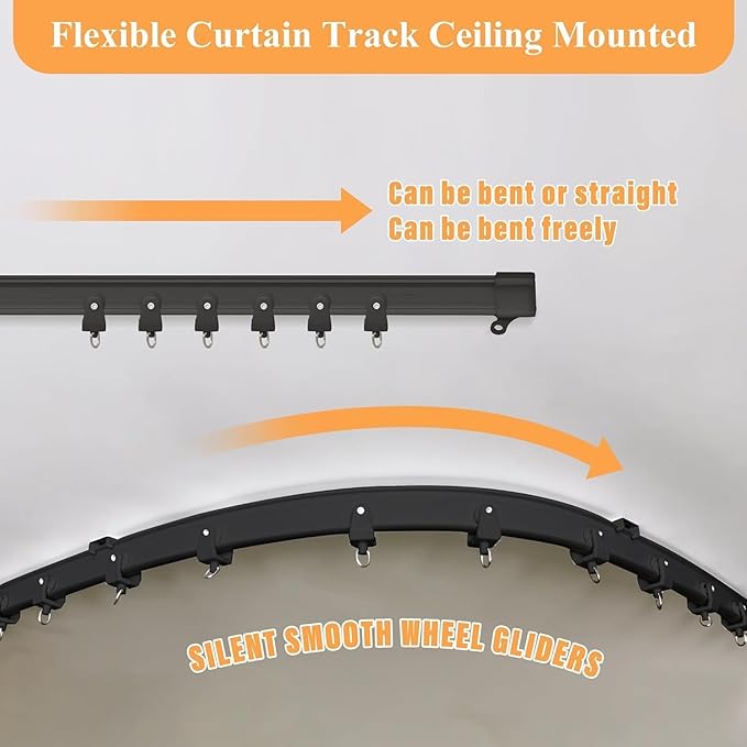 Room Divider Curtains with Flexible Ceiling Tracks Set,Blackout Curtain Ceiling Mount Curtain Track Privacy Room Dividers Ceiling Track Curtain Rod(Azure Blue Drape & Black rail W 10 × H 7 FT)