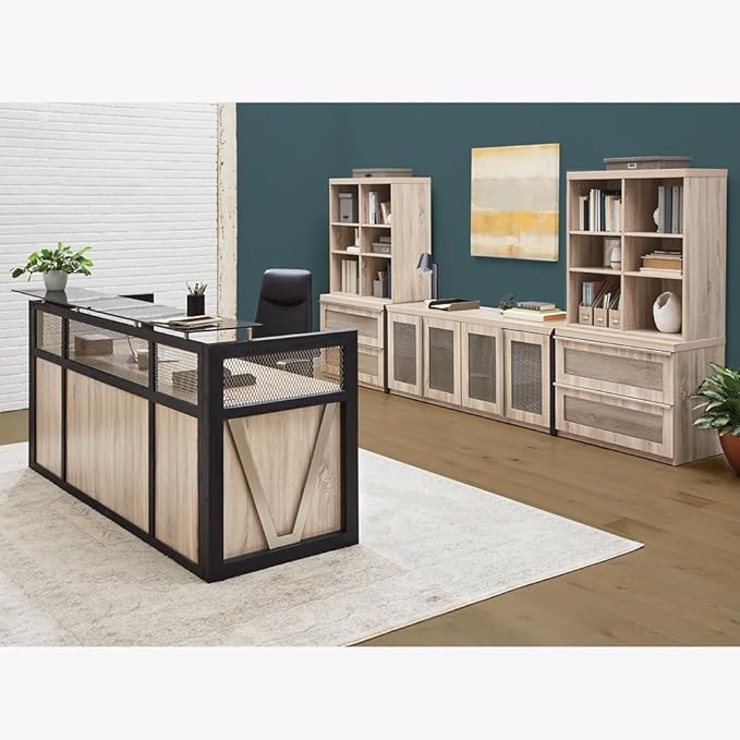 NBF Modern Reception Desk with Counter, Front Desk, Retail Checkout Counter, Office, Lobby, Salon, Store, 87" W x 30" D, Walnut