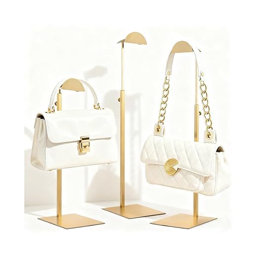 Purse Display Stand, 3 Pack Purse Stands for Display, Gold Heavy-Duty Steel Handbag Hanger Adjustable Bag Holder Purse Rack for Retail, Boutiques, Shop RCS 50% Recycled post-consumer metal