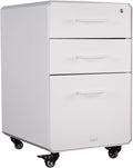Vari File Cabinet for Office Storage with Three Drawers - Roll & Lock Caster Wheels (White)