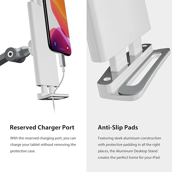 BEWISER iPad Desk Mount, Tablet Stand Holder for Desk or Bed,Rotate 360 Degrees of Flexible, Height and Angle Adjustable, Aluminium Alloy Arm Clamp Mount Compatible with4.7-15.6" Screen (Space Gray)