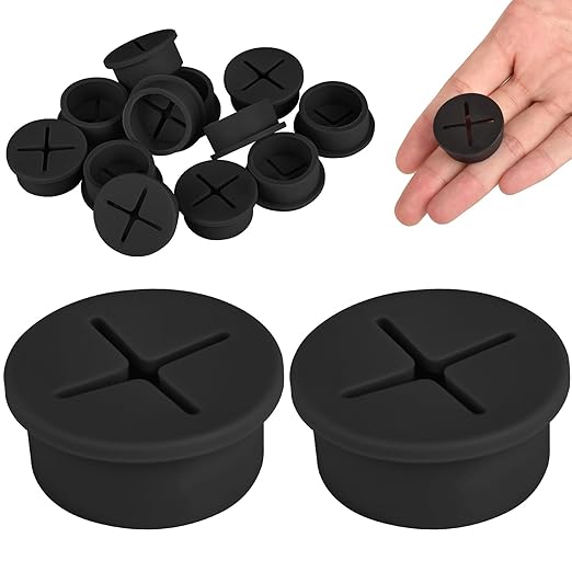 12 Pcs Cable Cord Grommet Silicone Cable Grommet 3/4" Wire Hole Cover Cable Management Wire Organizer Cable Pass Through Desk Grommet for Table, Computer Desk, Office, Home (Black)