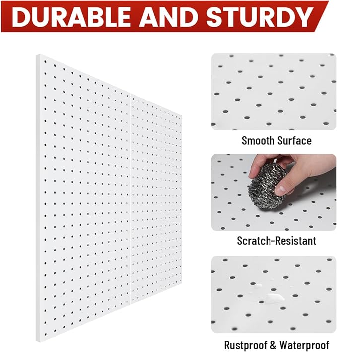 Pegboard, Metal Peg Board, Pegboards Wall Organizer with 38 Pcs Hooks, Sturdy Peg Board for Garage Tool Organization, Home & Office Wall Decoration (White, 2 Pack)