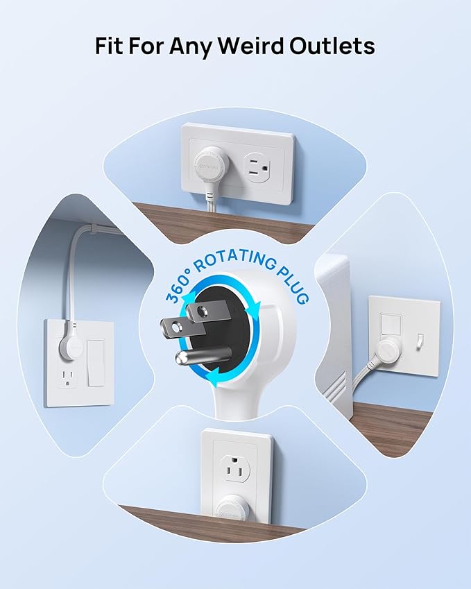 TROND 360° Rotating Plug Surge Protector Power Strip, Flat Plug Power Strip with 2 USB C and 2 USB A, 1440J Surge Protector, Wall Mountable, Flat Extension Cord 3ft for Home Office Dorm, White