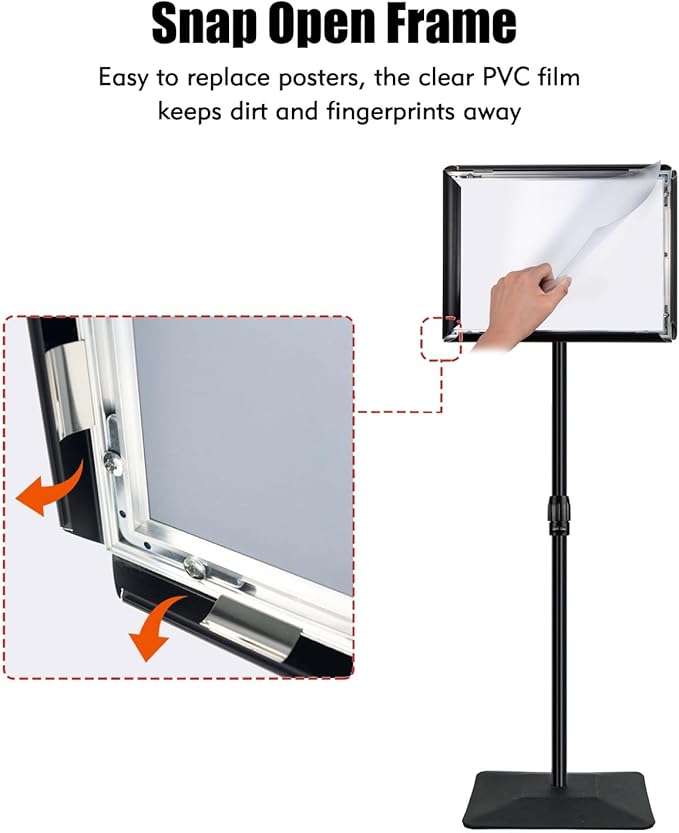Adjustable Sign Stand for Display, with Upgraded Iron Base, Pedestal Floor Signage Stand Holder for Outdoor or Indoor Advertising (11 x 17, Black)