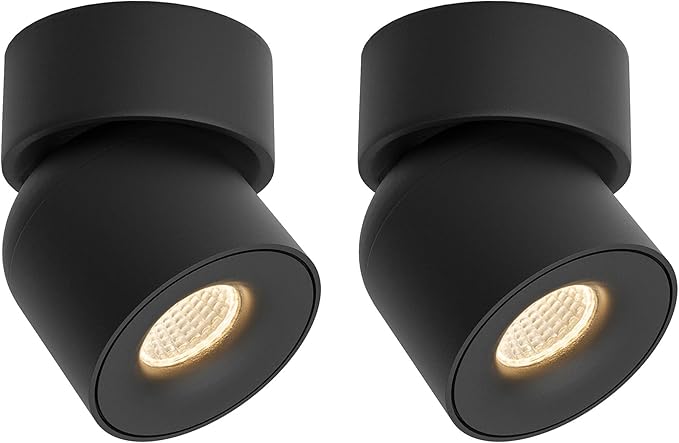 Aisilan LED Ceiling Spot Light Indoor Dimmable 2 Pack, 7W Black Directional Accent Light, Adjustable Modern Spotlight Flush Mount, Warm White CRI 97, for Living Room Bedroom