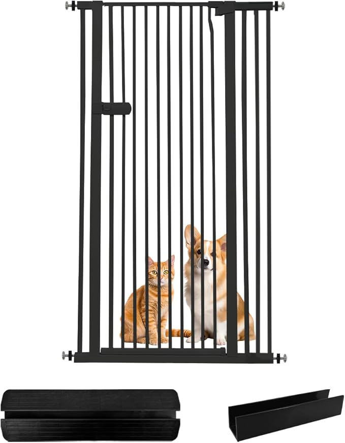 Lumizone Extra Tall Cat Gate 61.02" High Pressure Mounted Extra Wide 2025 New (17 Sizes) 1.37" Gap No Drilling Auto-Close One-Handed Operation Tall Pet Gate for Dogs(Black, 61.02" H x 34.25"-38.38" W)
