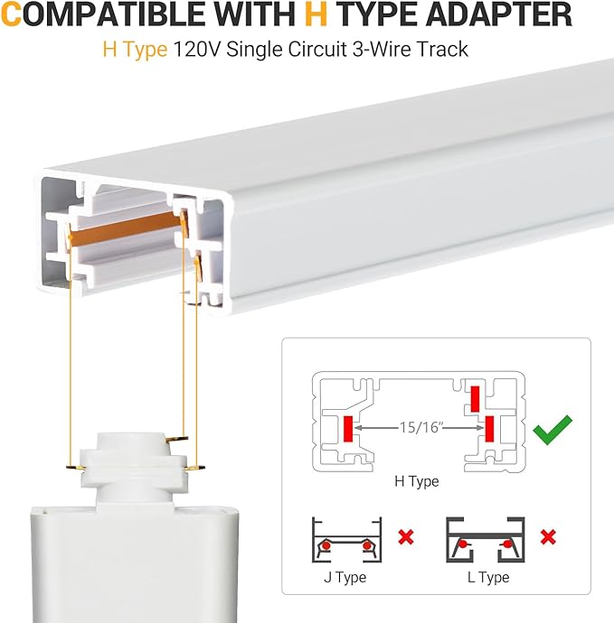 VANoopee H Track Lighting Rails Kit, 13FT H Type Track Rails White with End Caps and Live End Feed Connector, Compatible with Single Circuit 120V H Style Track System, for H LED Track Lighting Heads