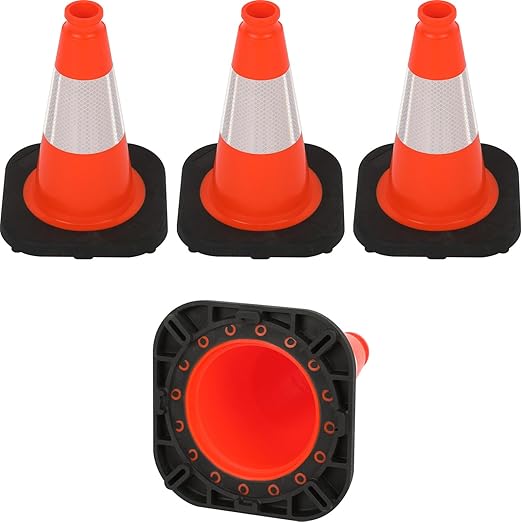 Fluorescent Orange/Green PVC Traffic Cones, Heavy Black Base Parking Lot Cone Structurally Stable Weatherproof Road Construction Safety Cones (4, Orange, 12" Small)