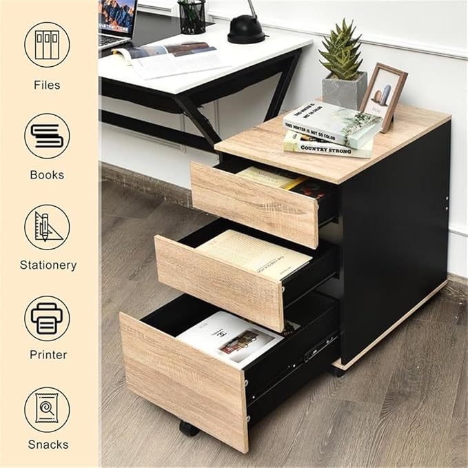 Pemberly Row 3-Drawer Engineered Wood Vertical Mobile Filling Cabinet in Natural