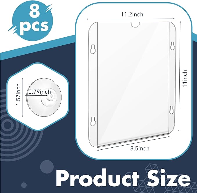 Handepo 8 Pack Acrylic Window Sign Holder 8. 5 x 11 Inch with 4 Suction Cups Clear Acrylic Frames for Glass Door Window Wall Mount Sign Holder for Home Office Mall Promotion Restaurant Menus