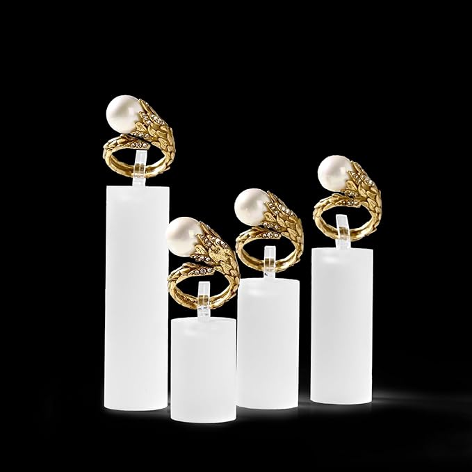 Oirlv Acrylic Jewelry Display Stand Ring Showcase Display Holder 7 PCS Rings Stand (White Frosted)