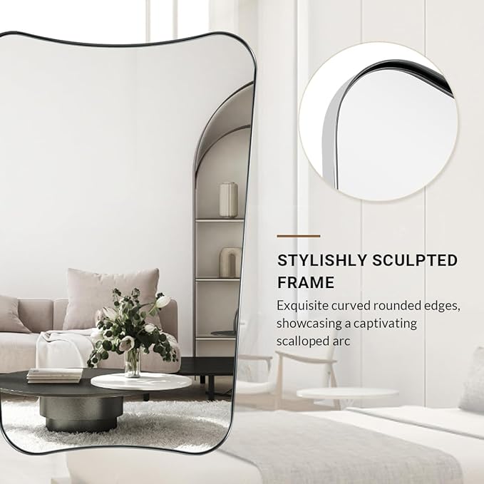 ANDY STAR Brushed Nickel Mirror, 24x36 Inch Scalloped Mirror, Unique Bathroom Mirror with Rust-Proof Stainless Steel Metal Frame, Ideal for Entryway, Powder Room