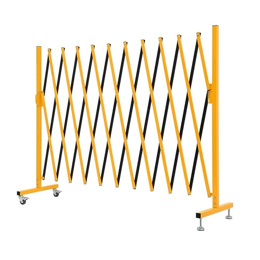 GYMTIME Industrial Expandable Metal Barricade, 11 FT, 47 inch high, Yellow and Black, Upgraded, Portable Safety Barrier with Casters, Flexible Fence Mobile Barrier Gate, Adjustable Traffic Fence